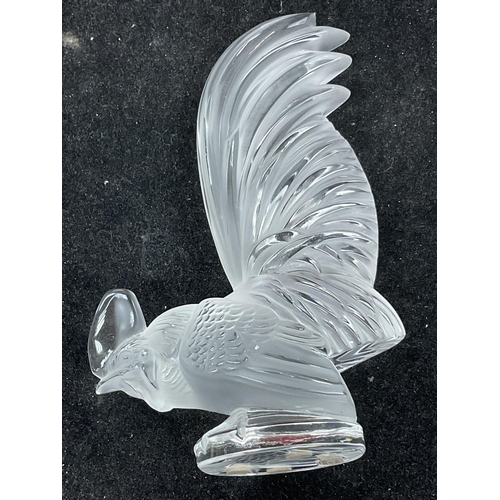 989 - RenÃ© Lalique (1860-1945) coq nain cockerel car mascot in clear and slightly frosted glass with sign... 