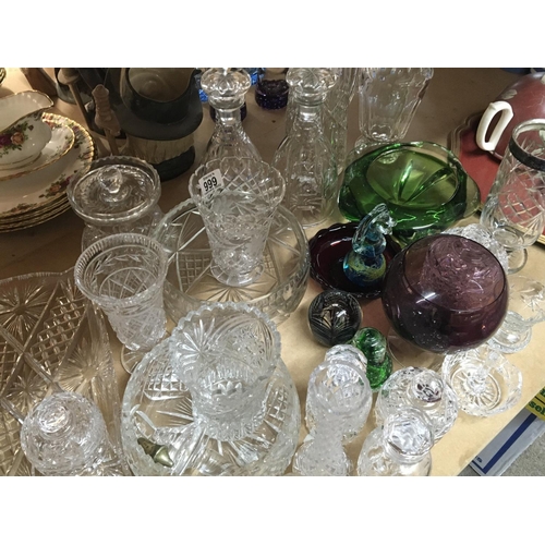 999 - A collection of cut glass decanters a silver rimmed vase paperweights and other items (a lot)