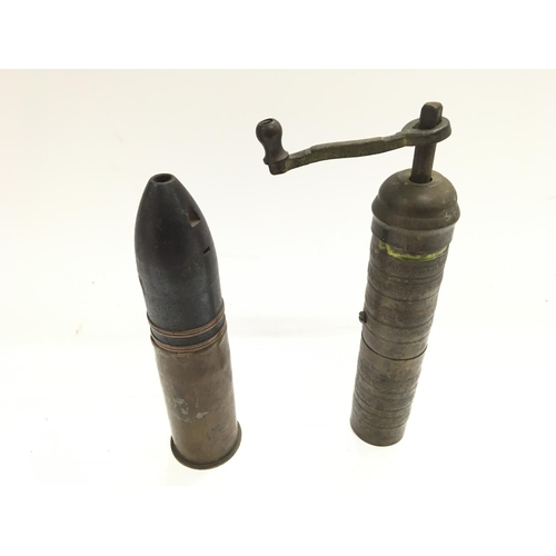 2055 - 37mm 1 pounder 'Pom Pom' inert shell and a portable coffee grinder used by German troops.