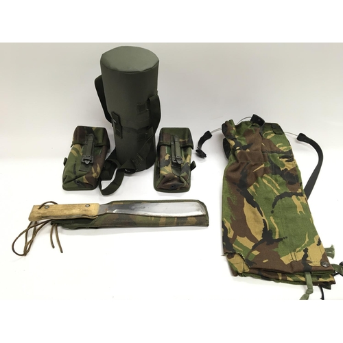 2057 - MOD issue gaiters - vacuum flask container - 2 ammo pouches and golok machete.