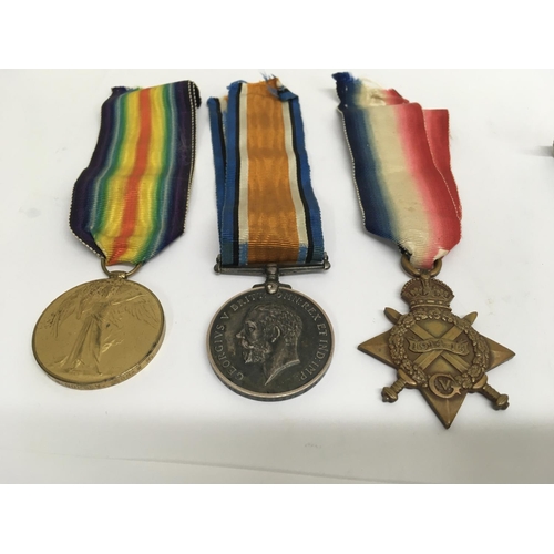 2072 - A set of three First World War medals awarded to H Copsey Essex R including 1914 -1915 star together... 