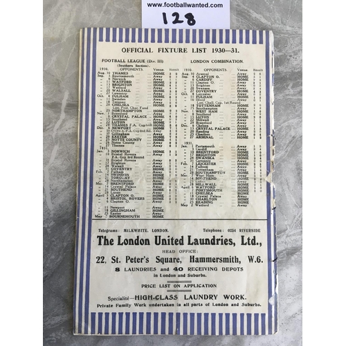 128 - 30/31 QPR Reserves v Chelsea Reserves Football Programme: With competition coupon cut out on page 3 ... 