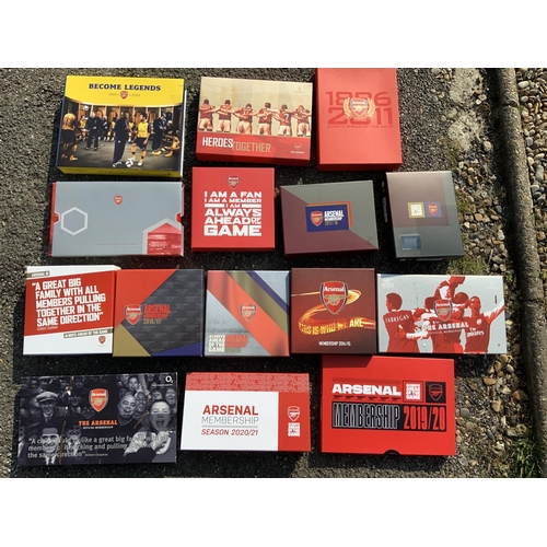 157 - Arsenal Football Memorabilia Boxes: Includes badges hats 1971 long play record cup final programmes ... 
