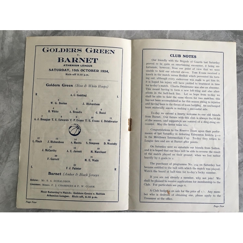 276 - 34/35 Golders Green v Barnet Football Programme: Good condition Athenian League match dated 13 10 19... 