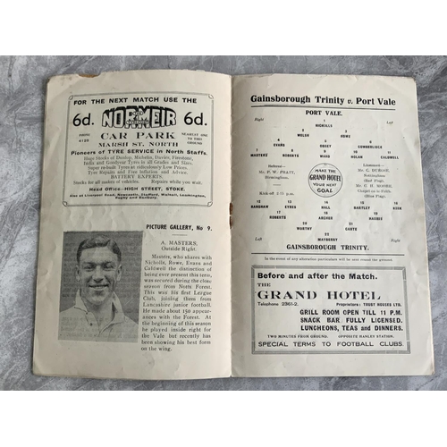 279 - 37/38 Port Vale v Gainsborough Trinity FA Cup Football Programme: No team changes on this first roun... 