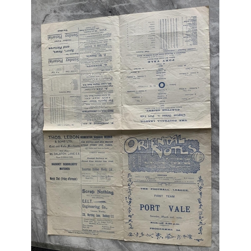 280 - 28/29 Clapton Orient v Port Vale Football Programme: Good condition gatefold programme with no team ... 