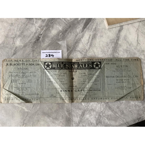 284 - 38/39 Darlington v Wrexham Football Programme: Worn to the 3 folds which has produced holes and tear... 