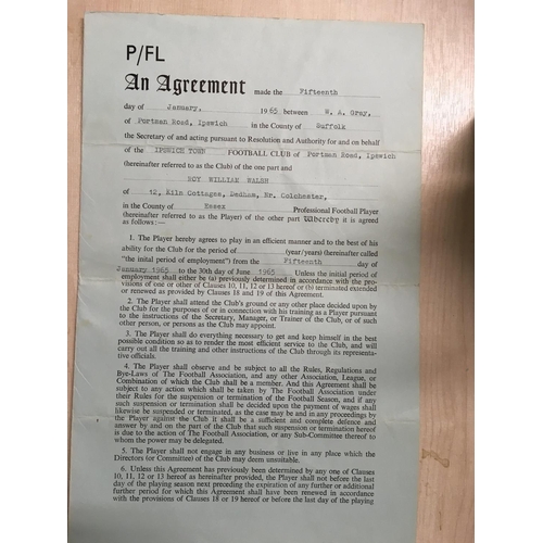 640A - 64/65 Ipswich Town Football Player Contract: Roy Walsh only managed 7 games for Town. This contract ... 