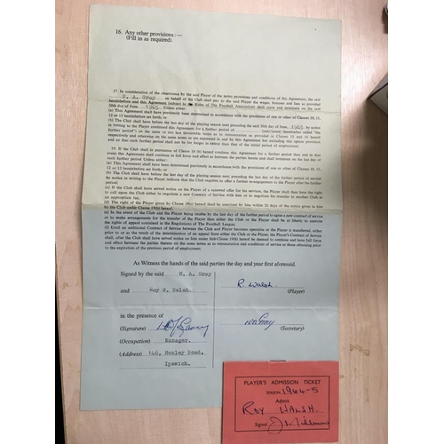 640A - 64/65 Ipswich Town Football Player Contract: Roy Walsh only managed 7 games for Town. This contract ... 