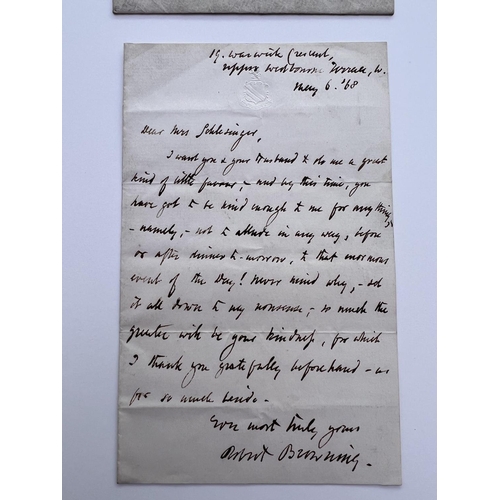 2005 - An autographed letter By Robert Browning to Mrs Emilie Schlesinger, asking for a favour, Warwick Cre... 