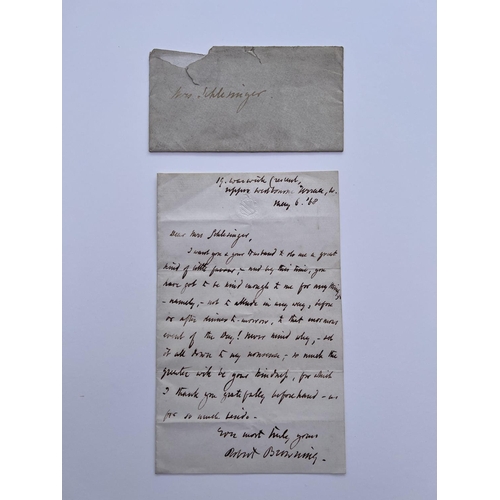 2005 - An autographed letter By Robert Browning to Mrs Emilie Schlesinger, asking for a favour, Warwick Cre... 