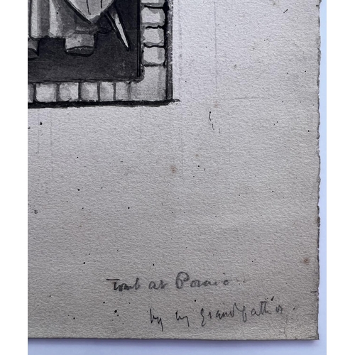 2006 - A pen and ink drawing by Robert Browning senior titled Tomb at Pornic, inscription in pencil below r... 