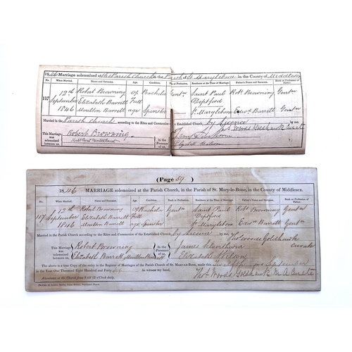 2015 - A copy of the original marriage certificate for Robert Browning and Elizabeth Moulton Barrett dated ... 