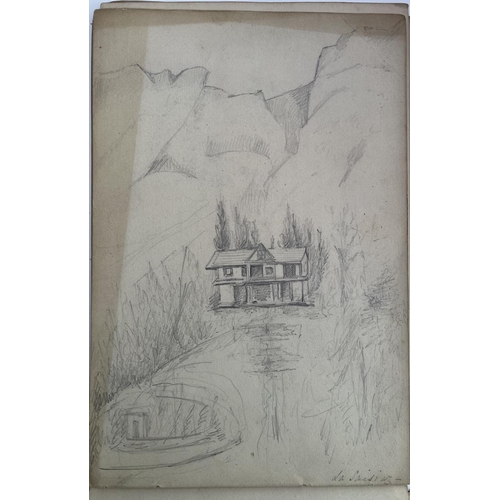 2018 - A small sketchbook belonging to Robert Barrett Browning 1875-1877, multiple pencil sketches with loo... 