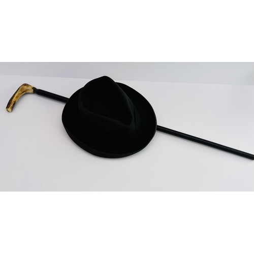 2022 - Robert Browning's Fedora hat initialled to the inside rim together with RB's stag horn handled ebony... 