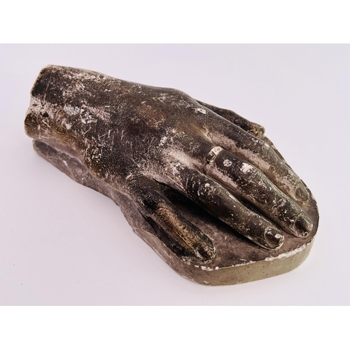 2025 - A plaster cast of Pen's (Robert Weideman Barrett Browning) hand inscribed in pen to the underside, M... 