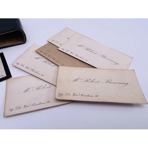 2026 - A small leather visiting card case with 6 of Robert Browning's cards and 1 for Robert Barrett Browni... 