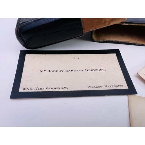 2026 - A small leather visiting card case with 6 of Robert Browning's cards and 1 for Robert Barrett Browni... 