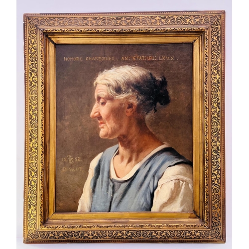 2028 - Robert Barrett Browning, 1846-1912. oil on canvas portrait of Honore Charbonier age 80. monogramed a... 