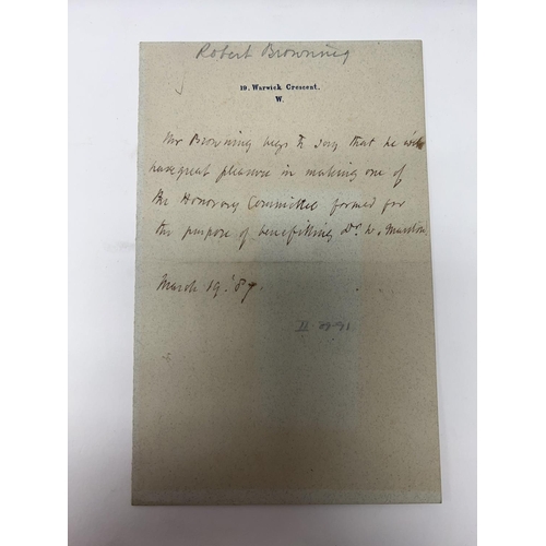 2053 - Robert Browning, unsigned, A note dated March 19th, 87 from 19 Warwick crescent. Mr Browning, just t... 