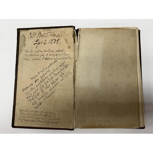 2056 - A cloth bound book, inscribed on the inside cover Robert Browning Sept 12, 1835 followed by to passa... 