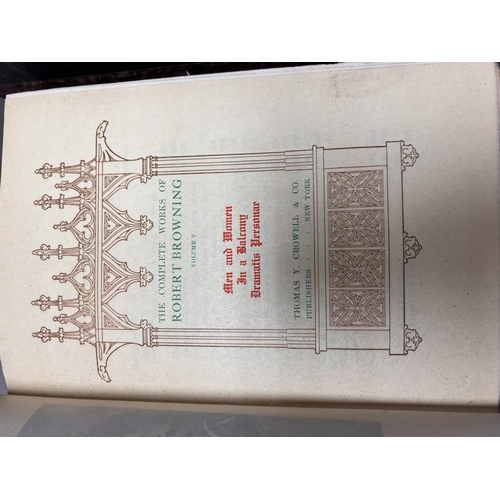 2057 - The complete works of Robert Browning, 12 Volumes, pub. Thomas Y Cromwell, 1898 red marbled cover wi... 