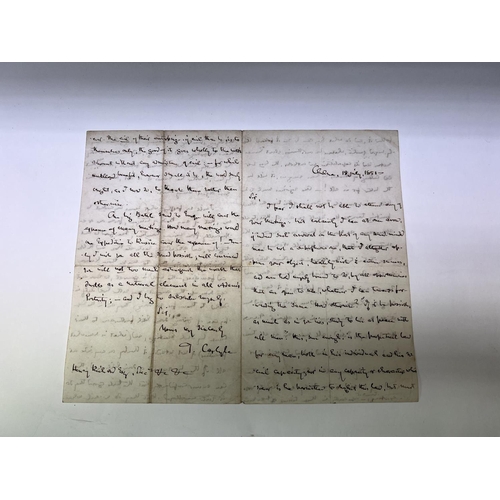 2074 - CARLYLE (THOMAS). A letter dated 18th July 1851, discussing Peace society meetings signed by T Carly... 