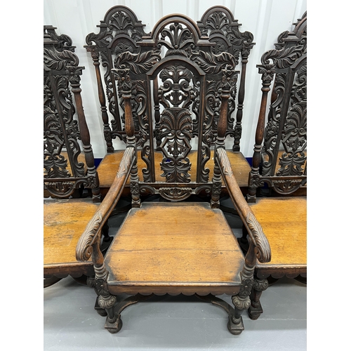 2061 - A set of 7 Victorian oak high back chairs, used by the the Rev George Clayton and Deacons in the old... 