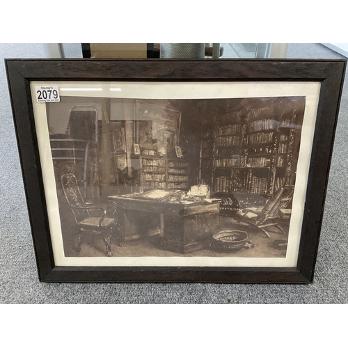 2079 - A framed picture of Robert Brownings Library at De-Vere gardens, London. 53.5 x 41cm