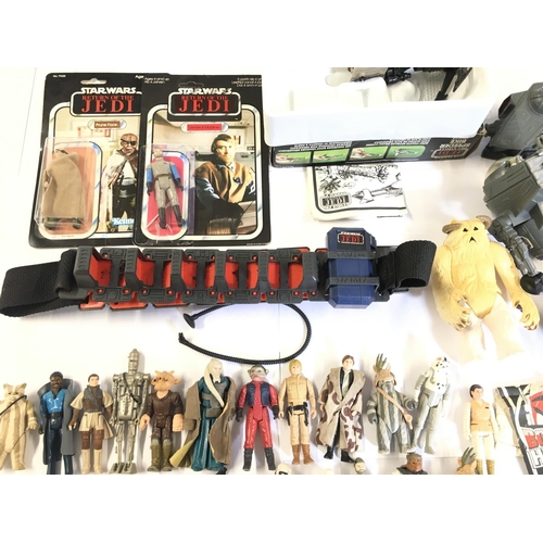 107 - A Collection of Vintage Star Wars Items and 2 X Re Carded Figures. Ideal for spare Parts Etc.