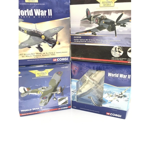 136 - 4 X Boxed Corgi Aircraft including a Junkers JU-87 Stuka. A Hawker Typhoon. A Gloster Sea Gladiator ... 