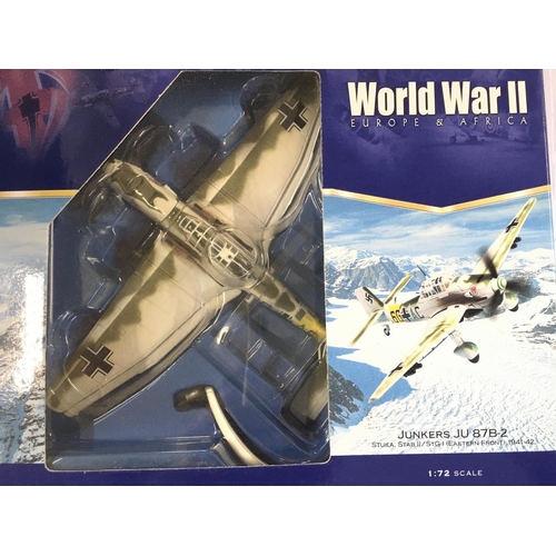 136 - 4 X Boxed Corgi Aircraft including a Junkers JU-87 Stuka. A Hawker Typhoon. A Gloster Sea Gladiator ... 