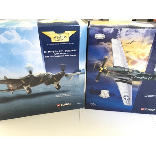 141 - A Boxed Corgi DH Mosquito B IV #AA32801 and a p51D Mustang #49303 (2). Both 1:72 Scale.