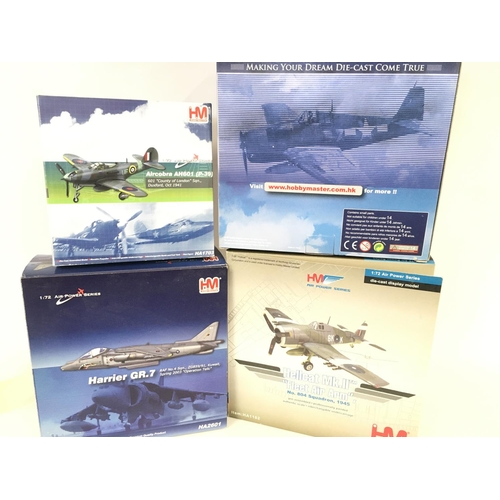 181 - 4 X Boxed Hobby Master Die-Cast Aircraft including Aircobra AH601. A Harrier GR.7 and a Hellcat MK.I... 