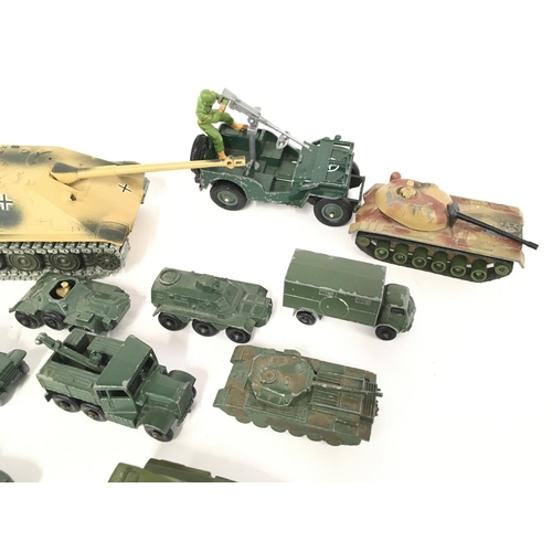 221 - A Collection of Military Playworn Vehicles including Matchbox. Britainâs. Solido.