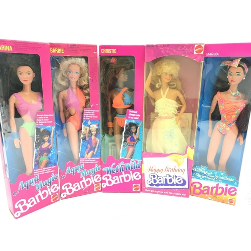 24 - 5 X Boxed Barbies From the late 80s, early 90s including Aqua Magic. Wet and Wild. Happy Birthday an... 