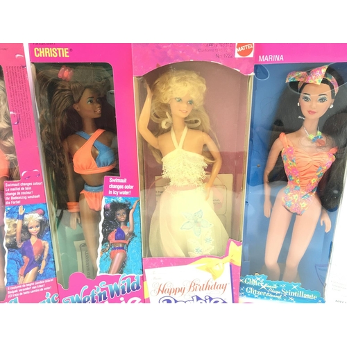 24 - 5 X Boxed Barbies From the late 80s, early 90s including Aqua Magic. Wet and Wild. Happy Birthday an... 