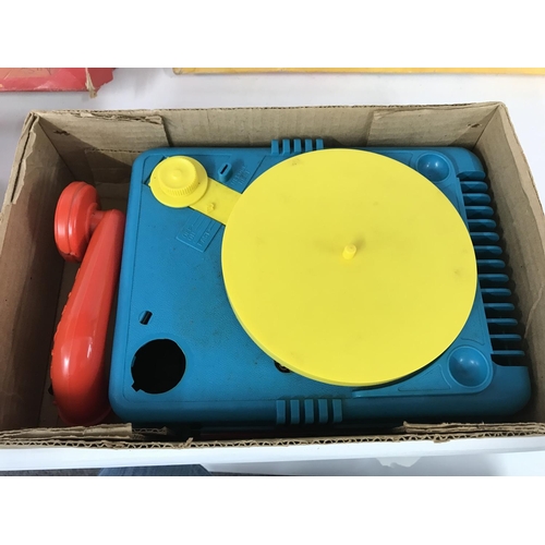 309 - 3 x vintage toys including battery operated record player - Denys Fisher etch-a-sketch and a new Sec... 