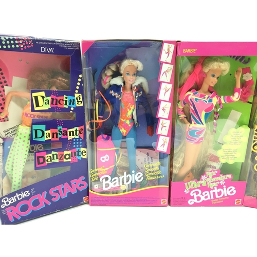 36 - A Collection of 5 Boxed Barbies including Rock Star. Gymnast. Ultra long Hair. Chinese and all Ameri... 