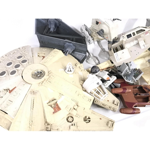 370 - A Box Containing A Collection Of Vintage Star Wars Ships and Vehicles. Ideal for spare parts etc.