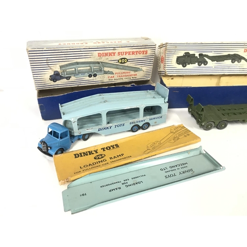 388 - 3 x Dinky Supertoys with boxes. Pullmore car transporter 982 - Tank Transporter 660 - Recovery tract... 