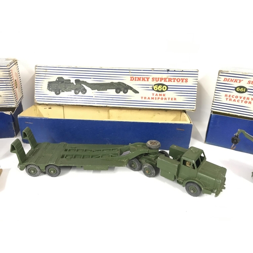 388 - 3 x Dinky Supertoys with boxes. Pullmore car transporter 982 - Tank Transporter 660 - Recovery tract... 