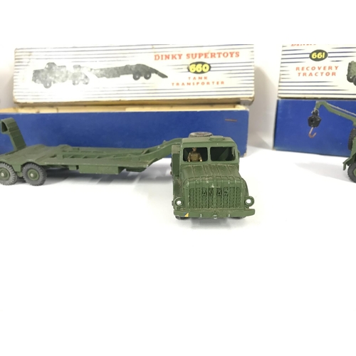 388 - 3 x Dinky Supertoys with boxes. Pullmore car transporter 982 - Tank Transporter 660 - Recovery tract... 