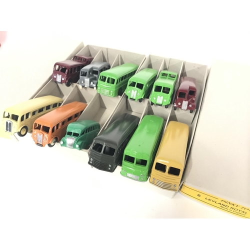 412 - 2 X Reproduction Dinky trade Boxes with 12 Restored Buses.