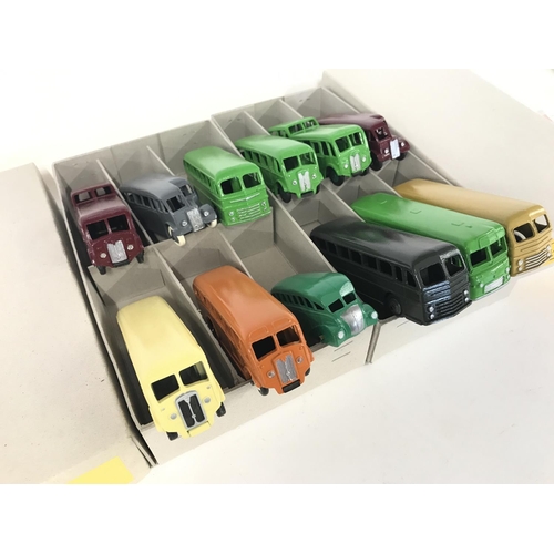 412 - 2 X Reproduction Dinky trade Boxes with 12 Restored Buses.