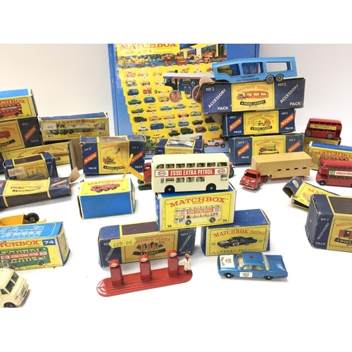 64 - A Collection of Vintage Matchbox Vehicles mostly Boxed. Including Mobilgas Petrol Tanker.#8 Fire Cra... 