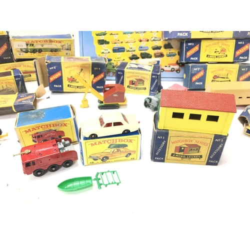 64 - A Collection of Vintage Matchbox Vehicles mostly Boxed. Including Mobilgas Petrol Tanker.#8 Fire Cra... 