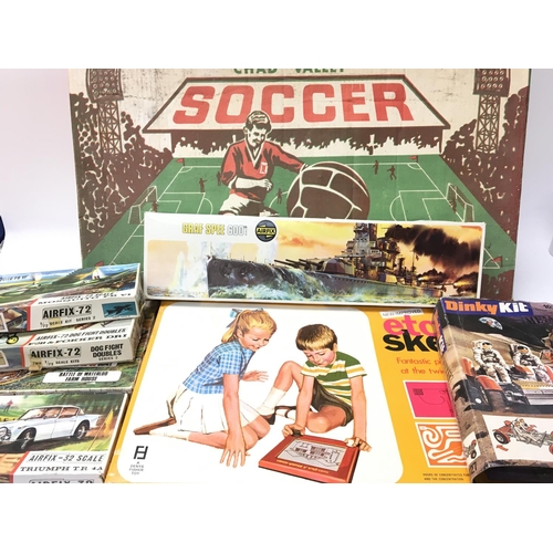 65 - A Collection of Boxed Subbuteo. A Chad Valley Soccer Game. Action Man Booklets. Airfix Models. A Etc... 