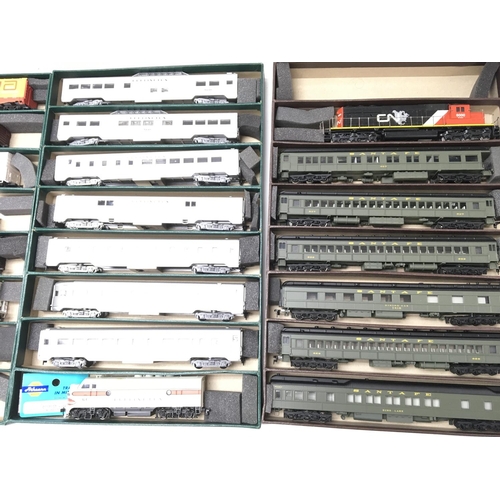 73 - A Collection of Athearn 00 Gauge Coaches. Freight wagons. A Dummy Car. And empty Boxes.