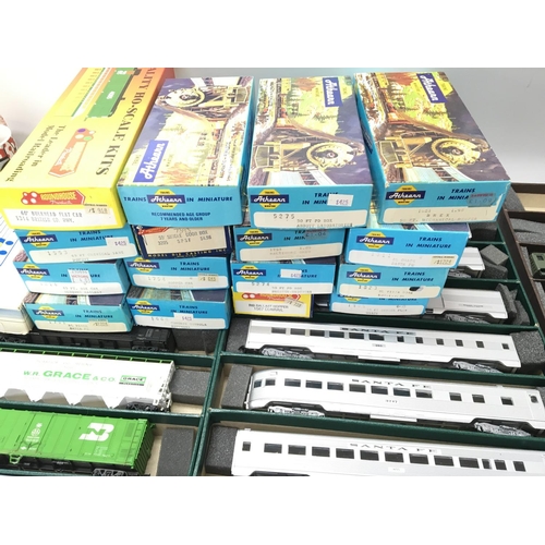 73 - A Collection of Athearn 00 Gauge Coaches. Freight wagons. A Dummy Car. And empty Boxes.